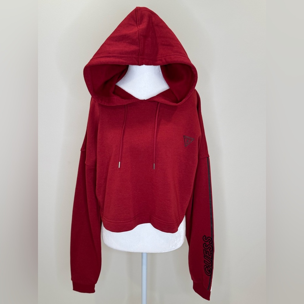 GUESS Los Angeles Burgundy Cropped Hoodie Size: XL